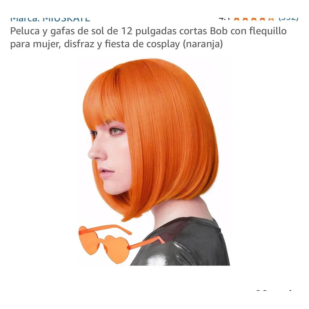 Miusnail Orange Bob Wig with Bangs and Heart Sunglasses 12 Inch Cosplay Costume